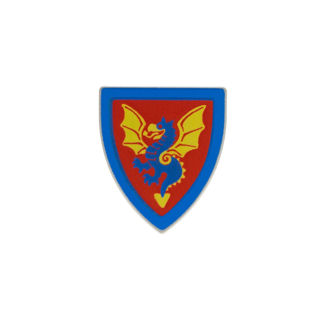 Shield Triangular Short with Blue and Yellow Dragon on Red Background Pattern - 3846px10