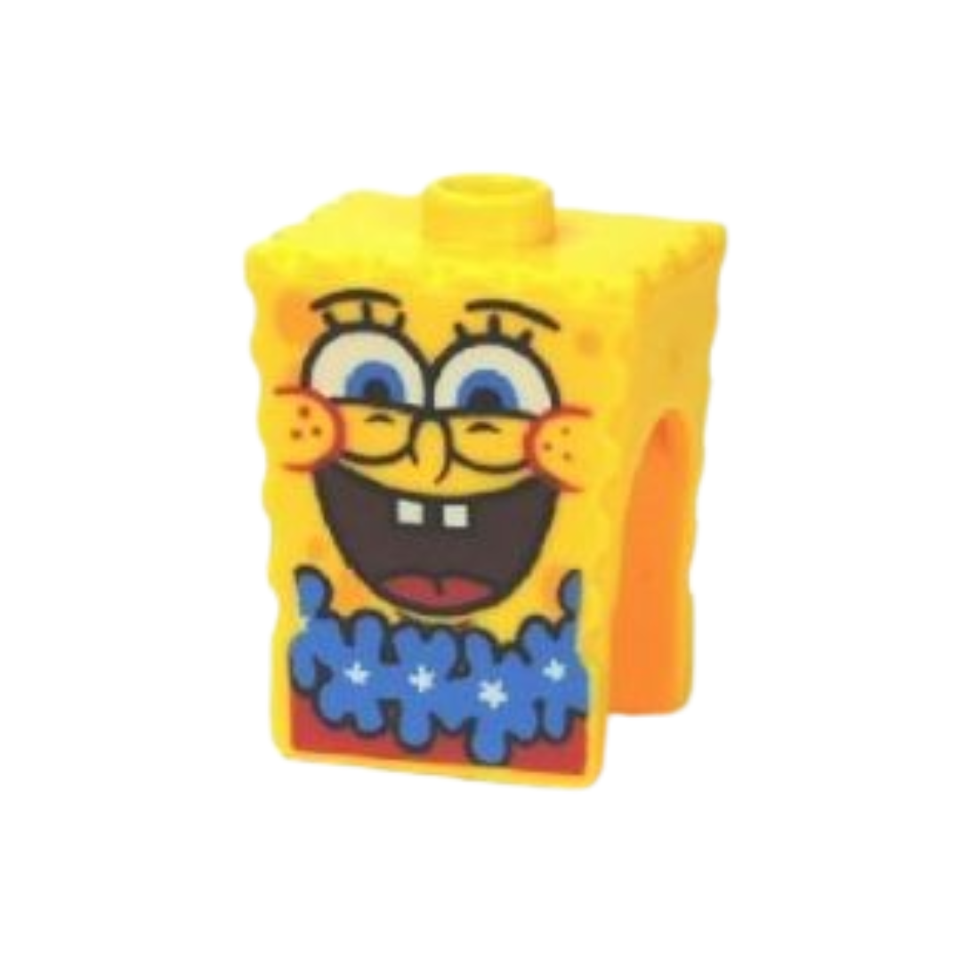 Head, Modified SpongeBob SquarePants with Open Mouth Smile Large and Blue Lei Pattern - 54872pb10