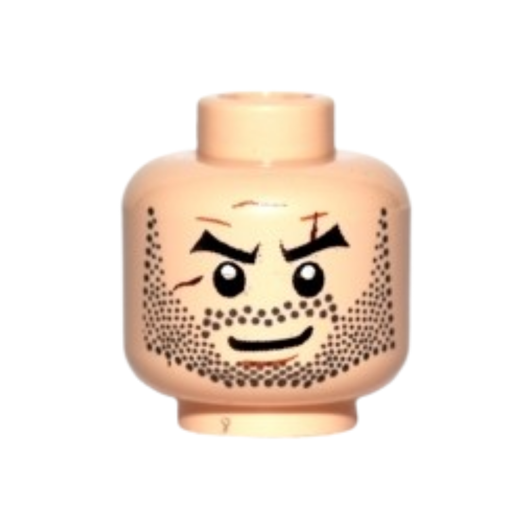 Head Beard Black Angled Eyebrows and Full Beard Stubble, Scars, Chin Dimple, Smirk Pattern - 3626pb0077