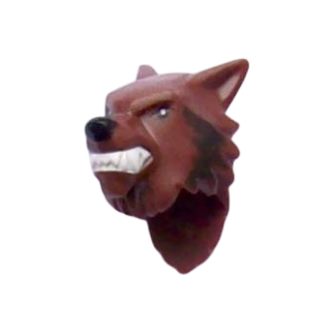 Head, Modified Wolf with Black Nose, White Teeth and Fangs, Dark Brown Fur Pattern - 10302pb01