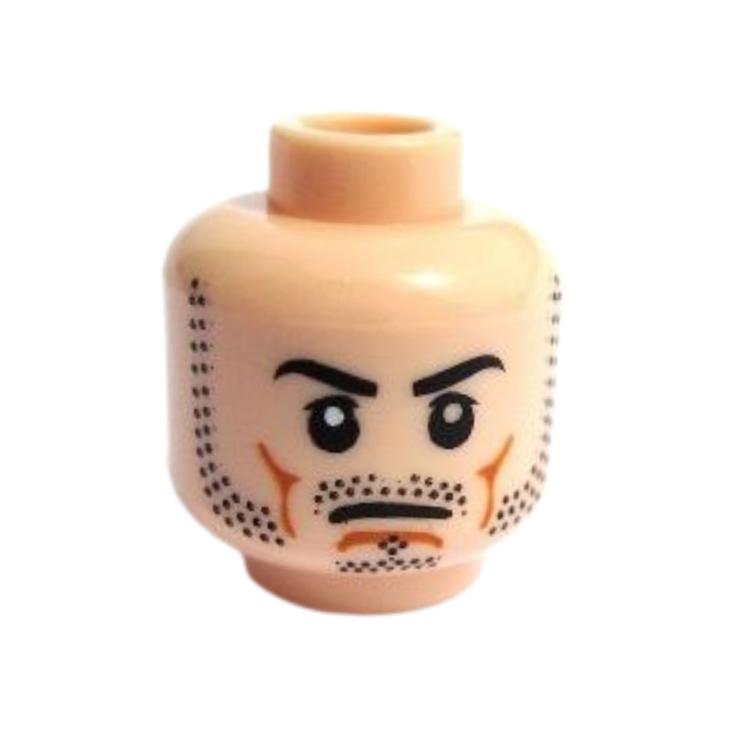 Head Beard Stubble, Black Eyebrows, White Pupils, Frown Pattern - 3626pb0415