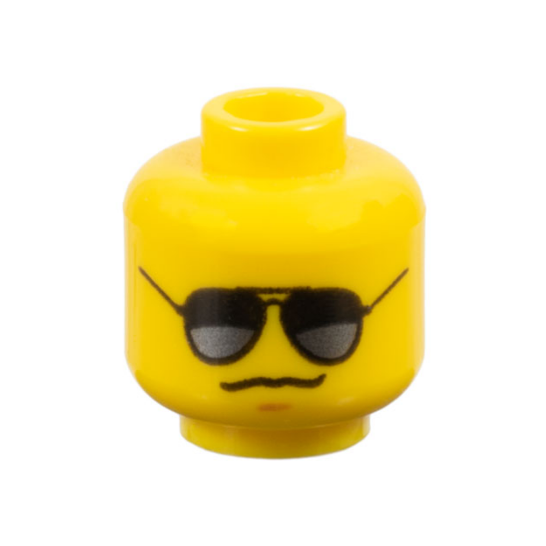 Head Black Sunglasses with Dark Silver Reflections, Medium Nougat Chin Dimple, Grim Smirk Pattern - 3626pb0642