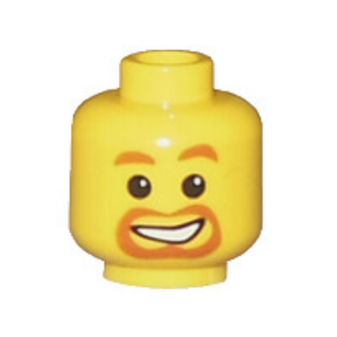 Head Dark Orange Eyebrows, Moustache, and Goatee, Lopsided Open Mouth Smile with Teeth Pattern - 3626pb0023