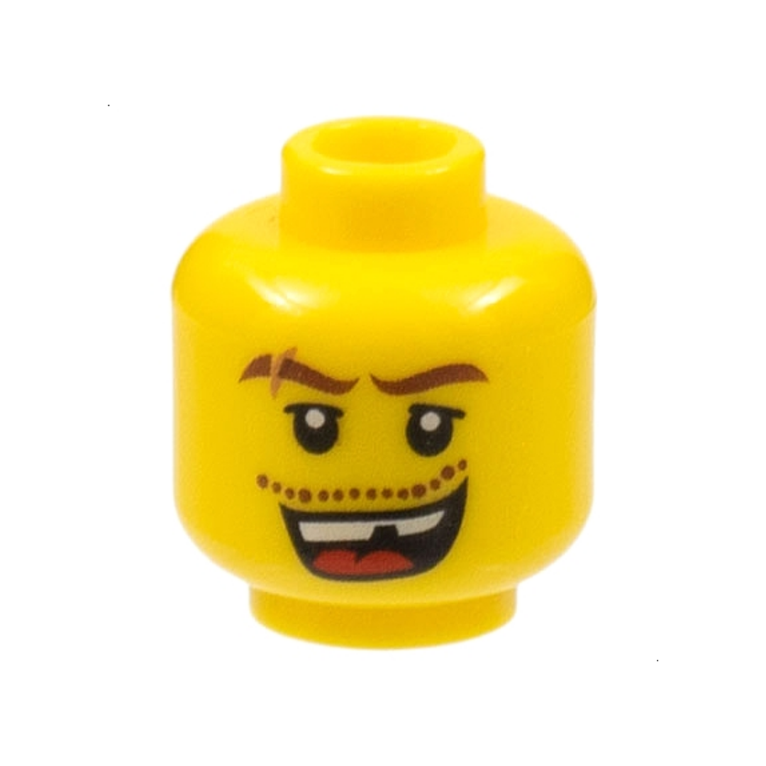 Head Reddish Brown Wavy Eyebrows with Scar, Upper Eyelids, Moustache Stubble, Open Mouth Smile with Top Teeth and Red Tongue, Missing Tooth Pattern - 3626pb0507