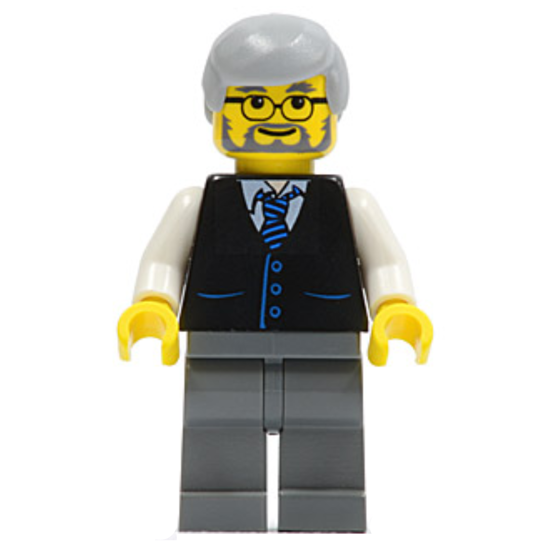 Black Vest with Blue Striped Tie - Dark Bluish Gray Legs - TWN028