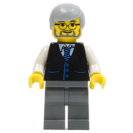 Black Vest with Blue Striped Tie - Dark Bluish Gray Legs - TWN028