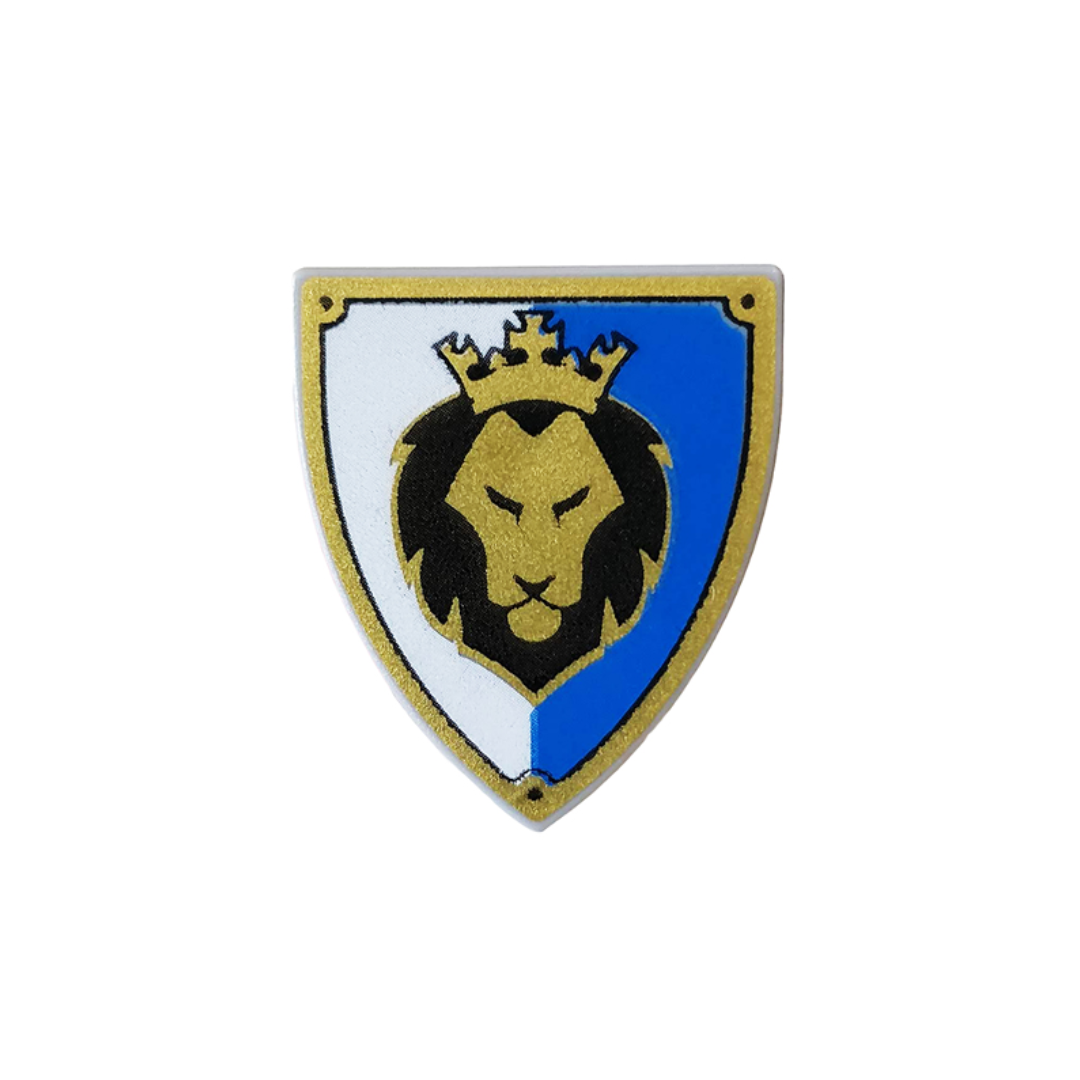 Shield Triangular Short with Black and Gold Lion Head with Crown on Blue and White Background Pattern - 3846pb036