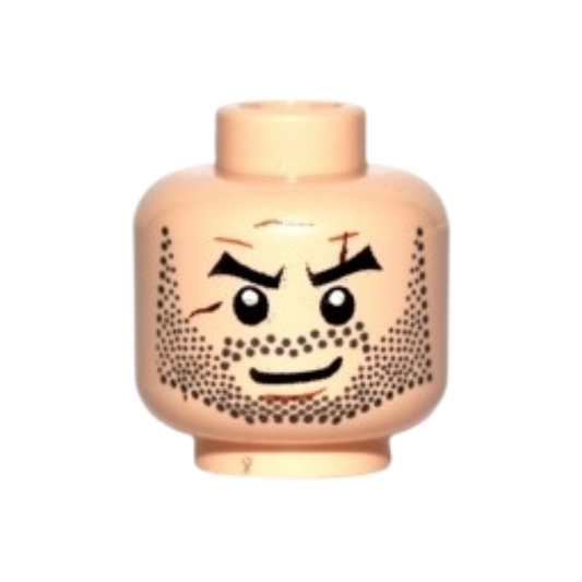 Head Beard Black Angled Eyebrows and Full Beard Stubble, Scars, Chin Dimple, Smirk Pattern - 3626pb0077
