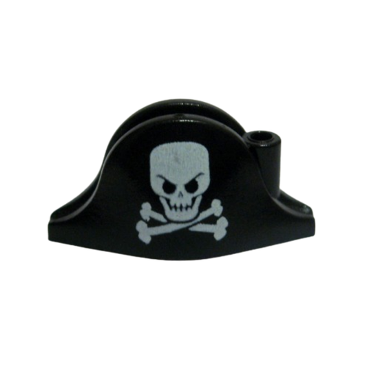 Black Minifigure, Headgear Hat, Pirate Bicorne with White Skull and Crossbones - 2528pb03