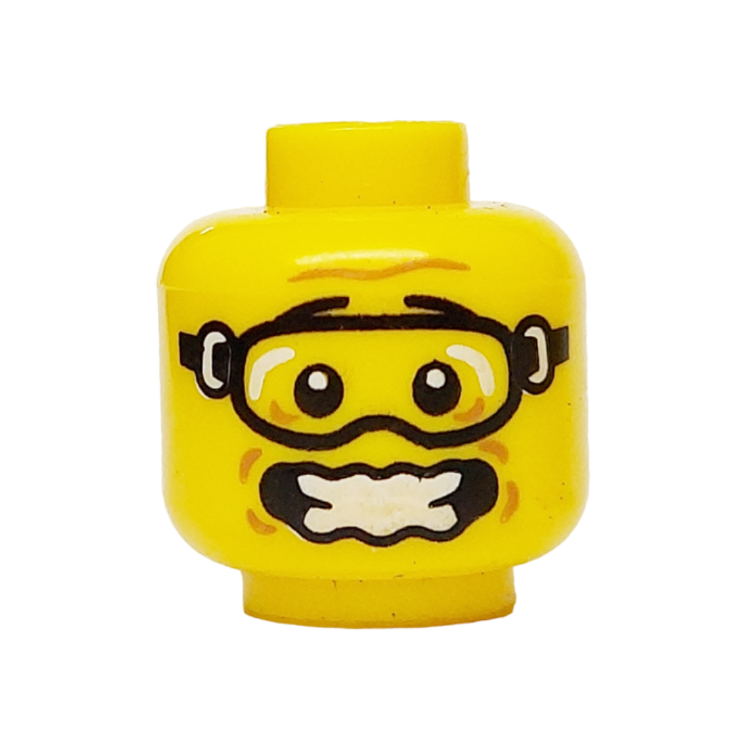 Head Black Eyebrows, Goggles, Medium Nougat Dimples, Furrowed Brow, Open Mouth Scared and Wavy with Teeth Pattern - 3626pb0911