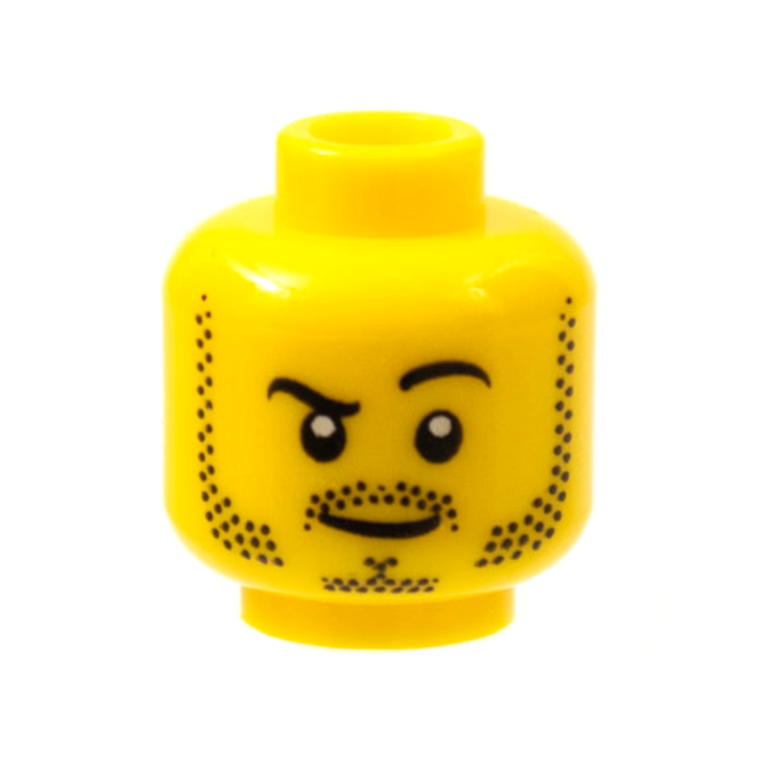 Head Black Eyebrows, Left Raised, Moustache, Mutton Chops and Goatee Stubble, Lopsided Grin Pattern - 3626pb0653