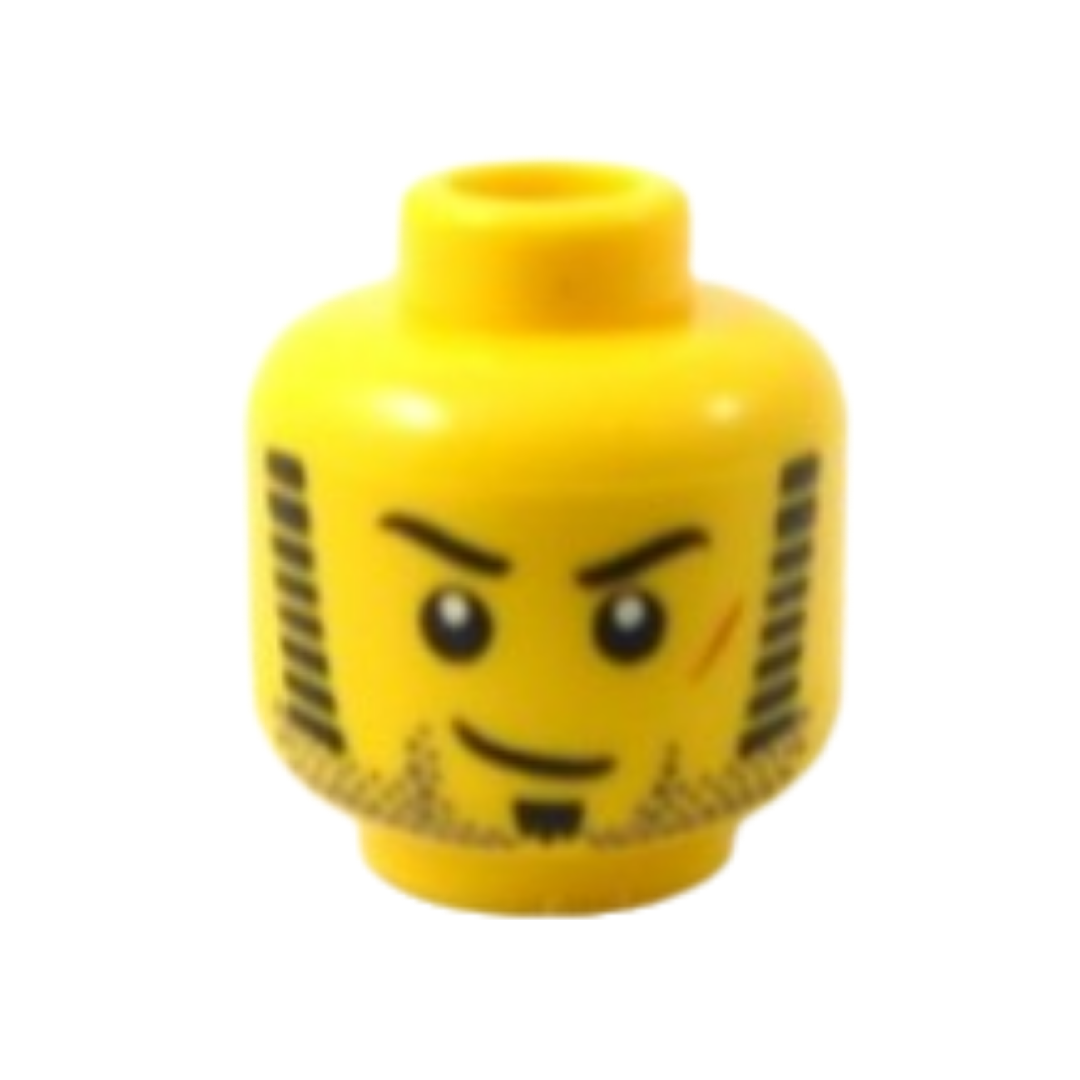 Head Black Eyebrows, Sideburns and Soul Patch, Dark Bluish Gray Beard Stubble, Orange Scar, Smirk Pattern 3626pb0497