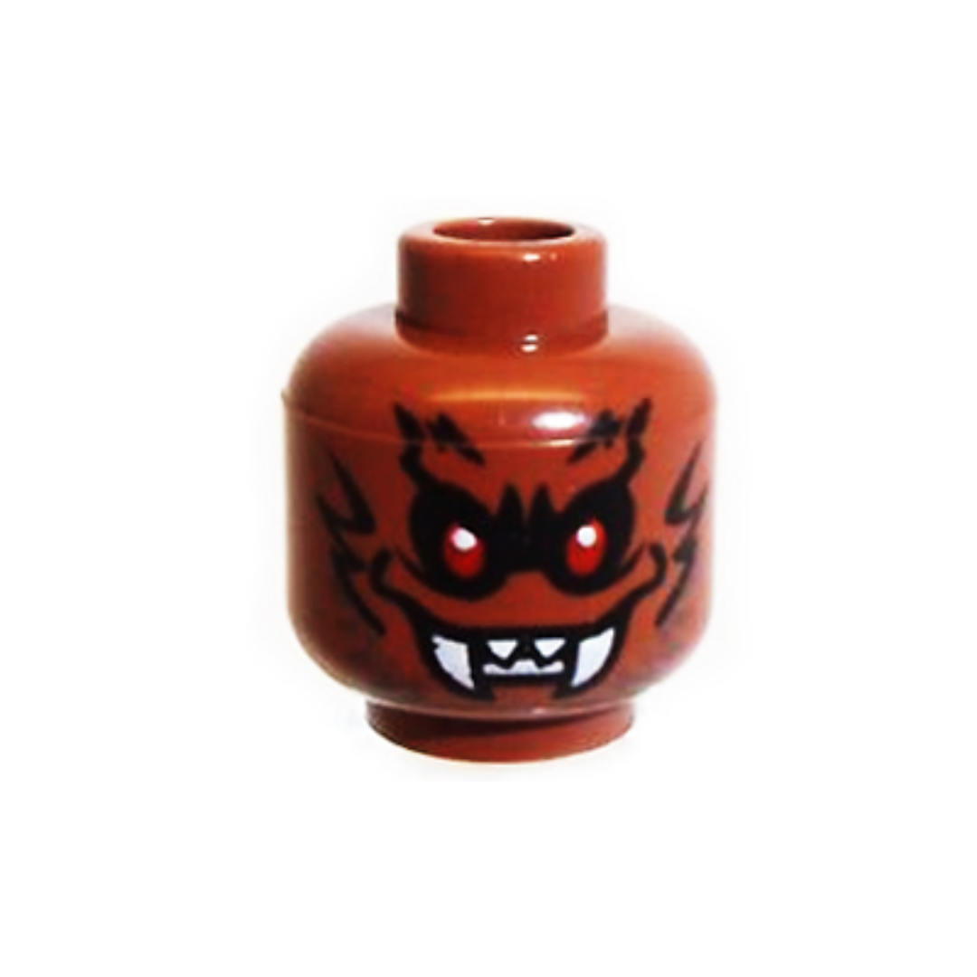 Head Alien Bat with Red Eyes, Black Eye Shadow and Fur Lines, Open Mouth Smile with Fangs and Sharp Teeth Pattern - 3626pb0773