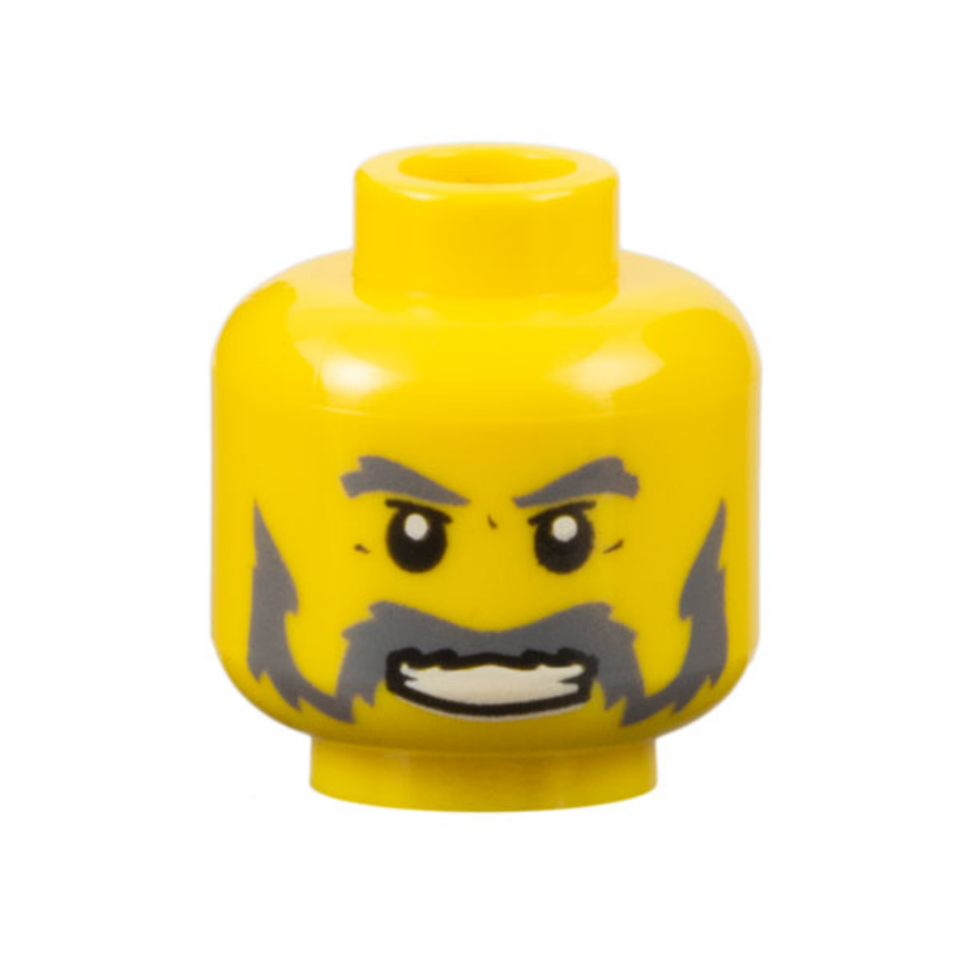 Head Dark Bluish Gray Bushy Eyebrows, Moustache and Mutton Chops, Upper Eyelids, Open Mouth Smile with Teeth Pattern - 3626pb0326