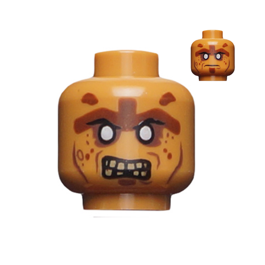 Head Dual Sided Alien PotC Zombie Silver Eyes and Brown Face Lines Closed Mouth / Bared Teeth Pattern - 3626pb0560