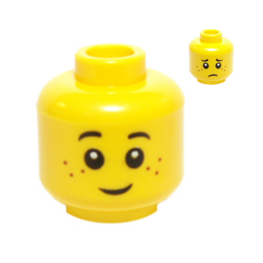 Head Dual Sided Child Black Eyebrows, Reddish Brown Freckles, Grin / Sad Frown Pattern - 3626pb0595