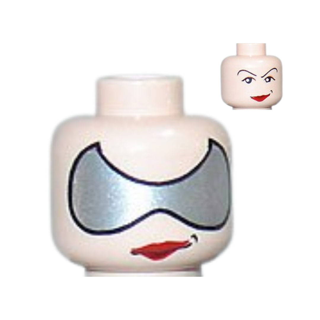 Head Dual Sided Female Red Lips with Smirk and Silver Glasses / Arched Eyebrows Pattern - 3626pb0257