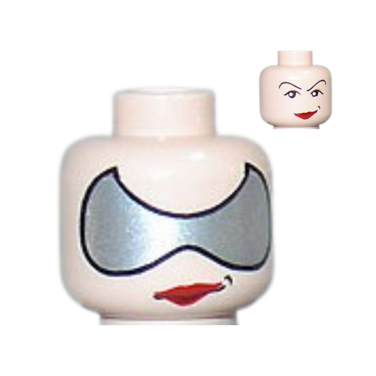 Head Dual Sided Female Red Lips with Smirk and Silver Glasses / Arched Eyebrows Pattern - 3626pb0257