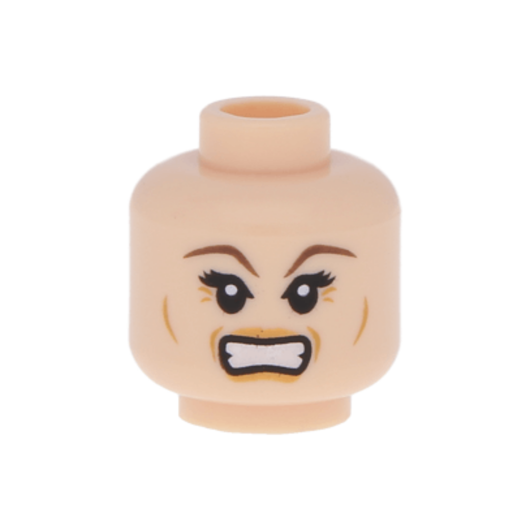 Head Dual Sided Female, Dark Brown Eyebrows, Crow's Feet, Smile / Angry Pattern (HP Narcissa) - 3626pb0590