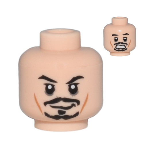 Head Dual Sided PotC Jack Sparrow Black Moustache and Goatee, Cheek Lines, Smile / Scared Pattern - 3626pb0559
