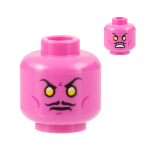 Head Dual Sided Thin Black Moustache, Yellow Eyes, Magenta Cheek Lines and Chin Dimple, Frown / Bared Teeth Pattern - 3626pb1269