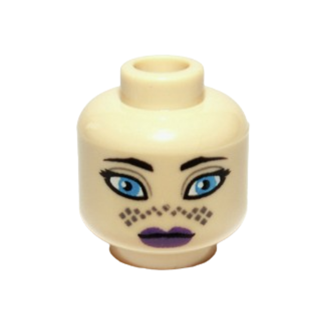 Head Female Black Eyebrows, Eyelashes, Large Dark Azure Eyes, Dark Purple Lips, Dark Tan Markings, Neutral Pattern - 3626pb0672