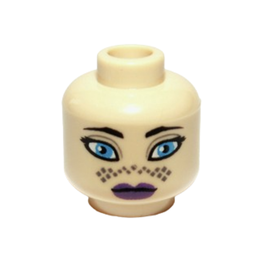Head Female Black Eyebrows, Eyelashes, Large Dark Azure Eyes, Dark Purple Lips, Dark Tan Markings, Neutral Pattern - 3626pb0672
