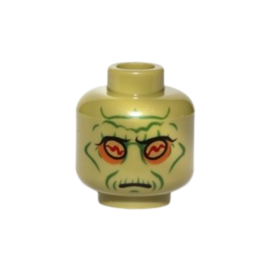 Head Alien SW Neimoidian with Gold Eyes, Dark Orange Eye Shadow, Dark Green Cheek Lines, Jowl Lines, Chin Dimple and Wrinkles, Pronounced Brow, Neutral Pattern - 3626pb0669