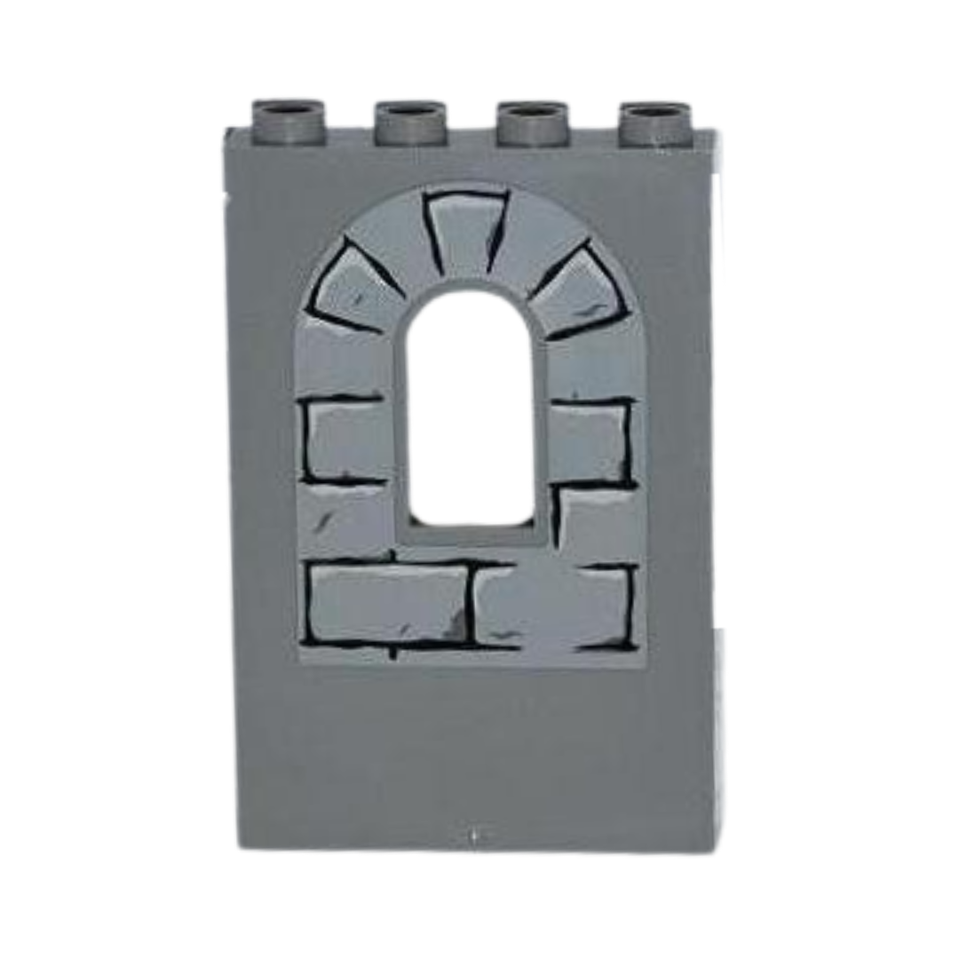 Panel 1 x 4 x 5 Wall with Window with Bricks (3 Outlined on Arch), Black Mortar, Dark Bluish Gray and White Highlights Pattern (Sticker) - Sets 4183 / 7946 - 60808pb008