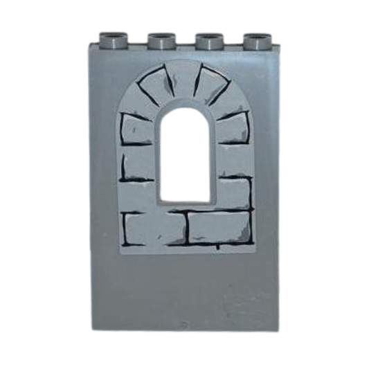 Panel 1 x 4 x 5 Wall with Window with Bricks (4 Outlined on Arch), Black Mortar, Dark Bluish Gray and White Highlights Pattern (Sticker) - Sets 4183 / 7946 - 60808pb009