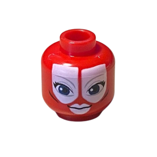 Head Alien SW Togruta with Light Bluish Gray Eyebrows, Black Eyelashes and Cheek Lines, Large Dark Blue Eyes, White Lips and Face Paint, Grin Pattern - 3626pb0553